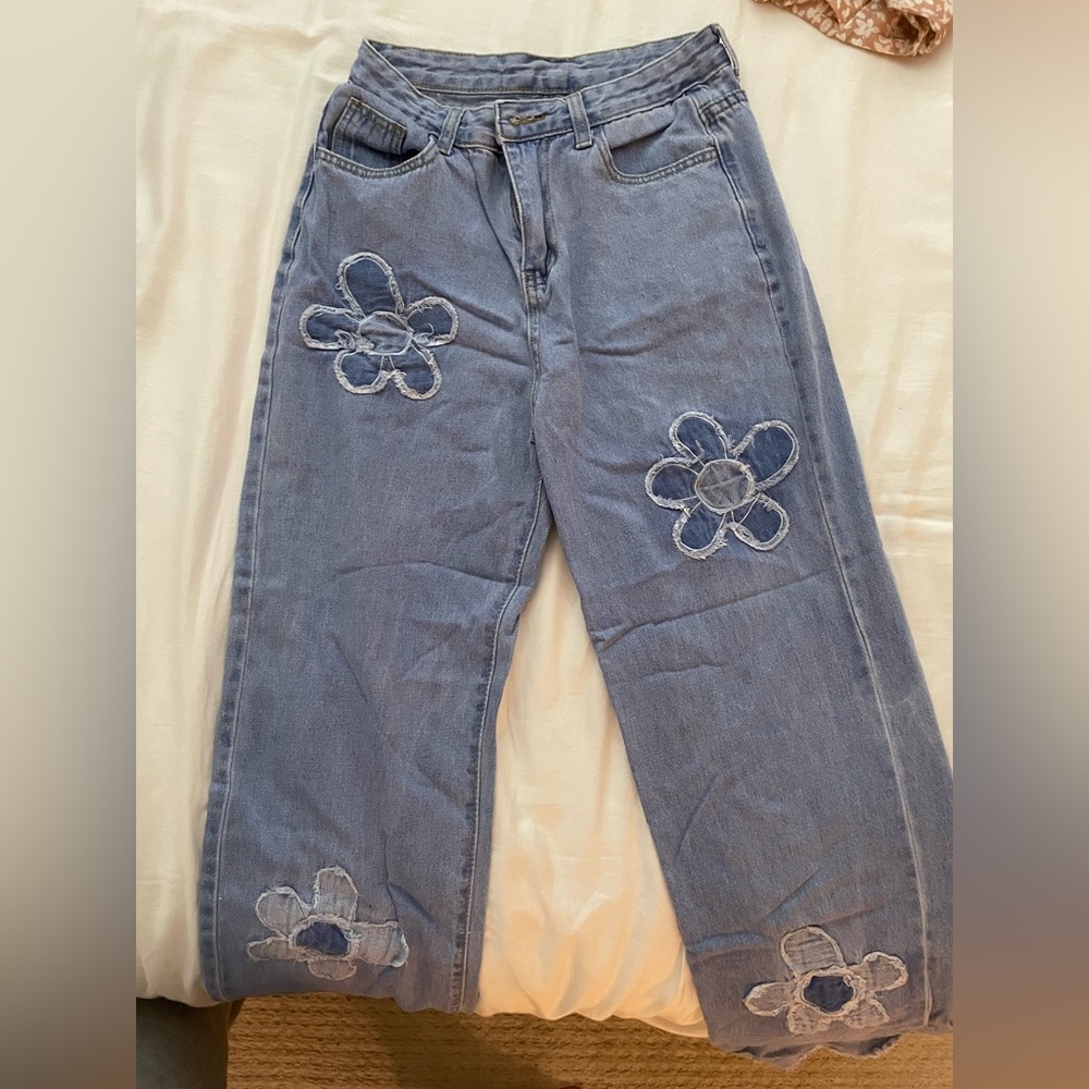 Hazel Boutique Straight Leg Flower Jeans